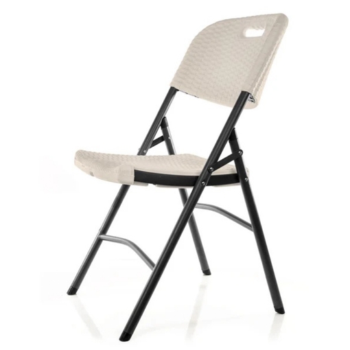 Image de Chaise en plastique rotin, avec cadre en métal et pliable, couleur crème - Mintra