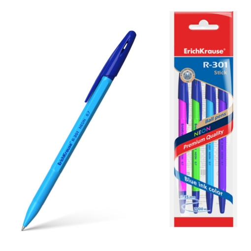 Picture of Erich Krause Ballpoint Pen Set - 4 Pieces Bag Blue 0.7mm - Model R301 NEON