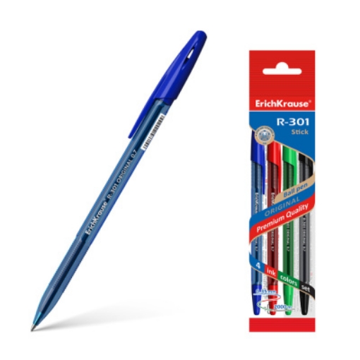 Picture of Erich Krause Ballpoint Pen Set - 4 Pieces (red, blue, black, green) - 0.7 mm - Model R301 ORIGINAL