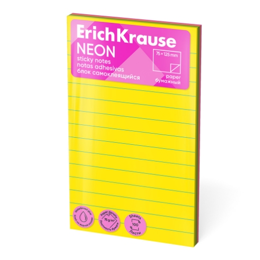 Picture of Erich Krause Sticky Notes - 4 Colors Neon Lined 125x75mm 100 Sheets - Model 61723