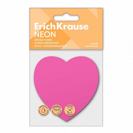 Picture of Erich Krause Sticky Notes - Neon Pink Heart Shape 50 Sheets - Model 61725