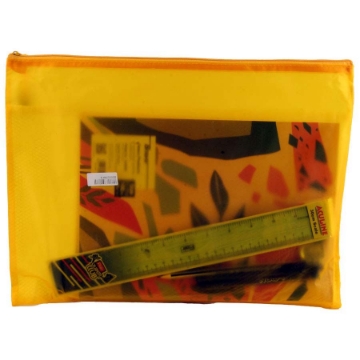 Show details for حافظة بسوستة + شبكة داخلية تشمل: 2 كشكول A4 مسطر + 2 قلم جاف أزرق وأسود + مسطرة 30 سم + استيكة + قلم رصاص+ براية. Picture of حافظة بسوستة + شبكة داخلية تشمل: 2 كشكول A4 مسطر + 2 قلم جاف أزرق وأسود + مسطرة 30 سم + استيكة + قلم رصاص+ براية.