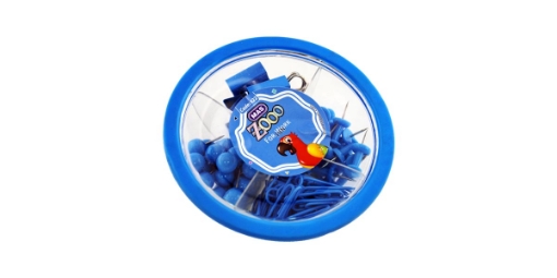 Image de Boîte de Punaises en Plastique Mass – Rose, contenant quatre types : punaise transparente, punaise ronde, pince bulldog et pince clip – Modèle 622-623