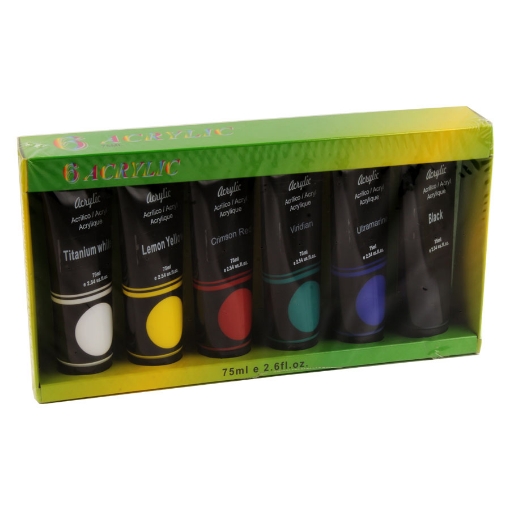 Image de Peintures acryliques Sino Art, 6 couleurs, 75 ml – Modèle SFP014