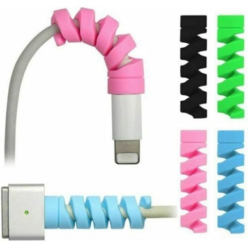 Bild von Spiral-Silikon-Kabel zum Schutz der Mobiltelefon-Ladeanschlussverbindung, 4 Stück, 4 Farben