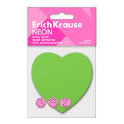Image de Post-it Erich Krause - Forme de cœur vert néon 50 feuilles - Modèle 61726