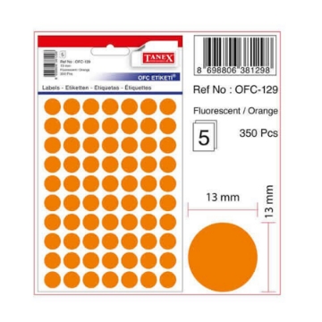 Show details for Office Sticker Tanix Orange Phosphorescent 13mm Pack of 5 Sheets A5 - Model OFC-129 Picture of Office Sticker Tanix Orange Phosphorescent 13mm Pack of 5 Sheets A5 - Model OFC-129