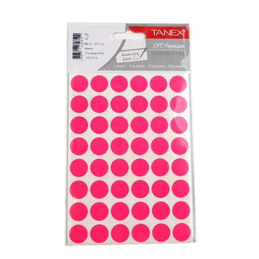 Picture of handwriting label, Fuchsia Round 5 Sheets 48 Circles, 16 mm A5 – Tanex OFC -130