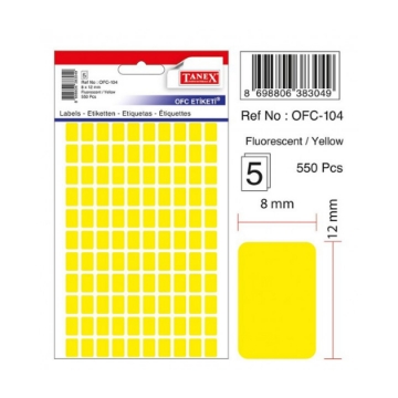 Show details for HANDWRITING LABEL TANEX YELLOW 5 SHEETS 12 × 8 MM A5 / 110 - MODEL OFC-104 Picture of HANDWRITING LABEL TANEX YELLOW 5 SHEETS 12 × 8 MM A5 / 110 - MODEL OFC-104