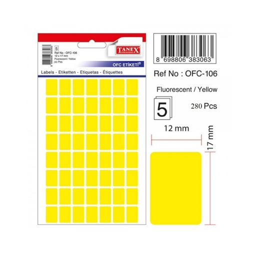 Picture of Handwriting labels, yellow Rectangular 5 Sheets 56 Rectangles, 12 x 17 mm A5 - Tanex OFC-106