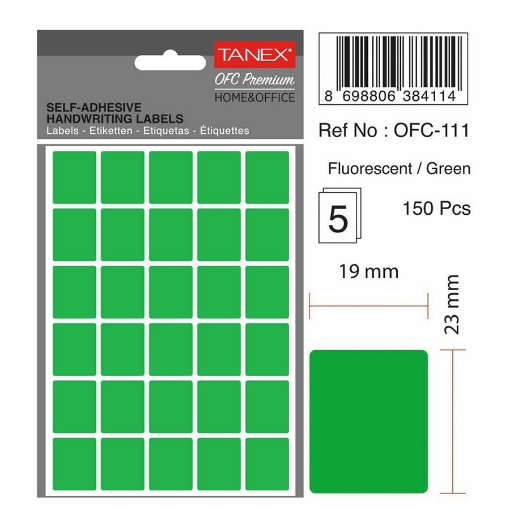 Bild von Grüne Bürolabels 5 Blätter 23 x 19 mm A5 - Tanex OFC-111