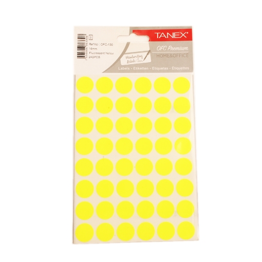 Picture of Tanex Office Sticker Yellow Phosphorescent 16 mm - Circular Shape - Pack of 5 Sheets A5 - Model OFC-130