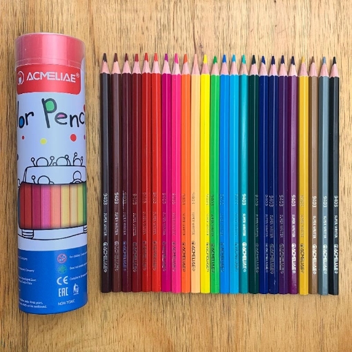 Image de Crayons de couleur hexagonaux Acmeliae 24 couleurs – Boîte métallique ronde – Modèle 9801-24