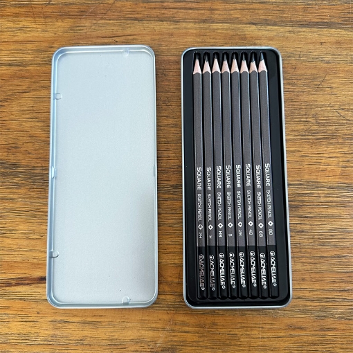 Bild von Acmeliae Sechskant-Bleistift-Set – 8 Stifte – Metallbox – Härtegrade von 2H bis 8B – Modell 43003