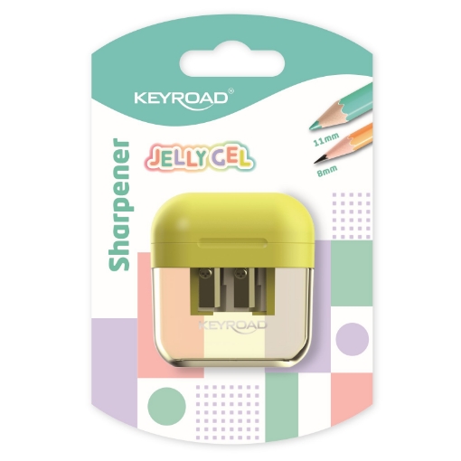 Image de Taille-crayon double Keyroad Jelly Gel avec réservoir, emballage blister, forme AirPods - Modèle KR973103