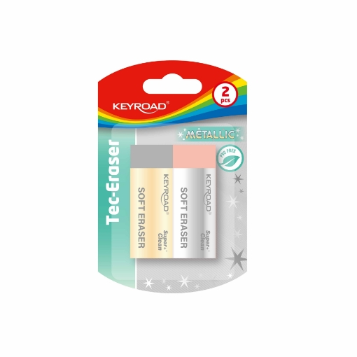 Image de Gomme métallique grand format Keyroad, blister de 2 pièces, douce, deux couleurs – Modèle KR972928