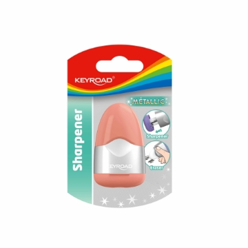 Show details for Keyroad Metallic Sharpener – Dual Hole with Container and Eraser – Blister Pack, 1 Piece – Model KR972936 Picture of Keyroad Metallic Sharpener – Dual Hole with Container and Eraser – Blister Pack, 1 Piece – Model KR972936