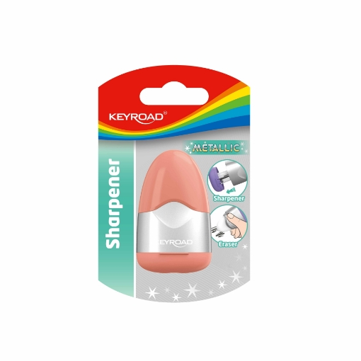 Image de Taille-crayon métallique Keyroad – Double ouverture avec réservoir et gomme – Blister, 1 pièce – Modèle KR972936