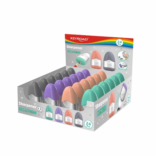 Image de Taille-crayon métallique Keyroad – Double ouverture avec réservoir et gomme – Modèle KR972937