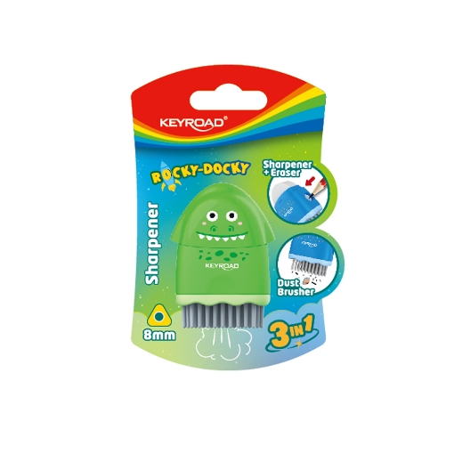 Image de Taille-crayon Keyroad Rocky – 1 ouverture avec réservoir + gomme + brosse de nettoyage – Blister 1 pièce – Modèle KR972031
