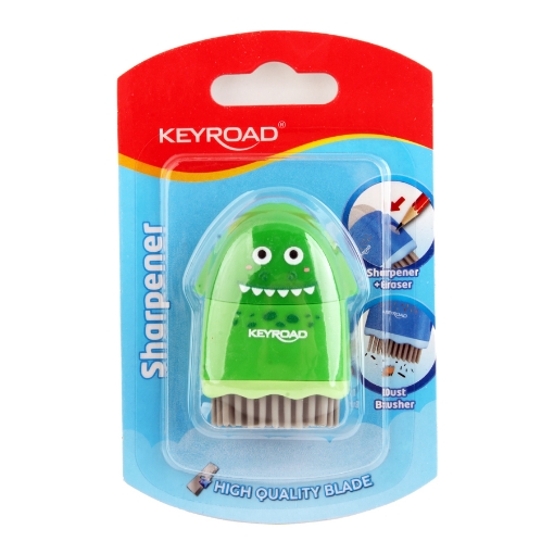 Image de Taille-crayon Keyroad Rocky – 1 ouverture avec réservoir + gomme + brosse de nettoyage – Blister 1 pièce – Modèle KR972031