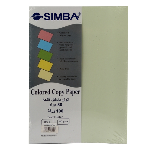Imagen de Resma de Papel de Copia Color Pastel 100 Hojas 80g Tamaño A4 – Simba