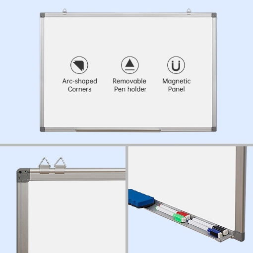 Image de Tableau Blanc Magnétique Simba, MDF Double Face, avec Porte-stylo, Format 120 × 180 cm - Modèle WB1812-D