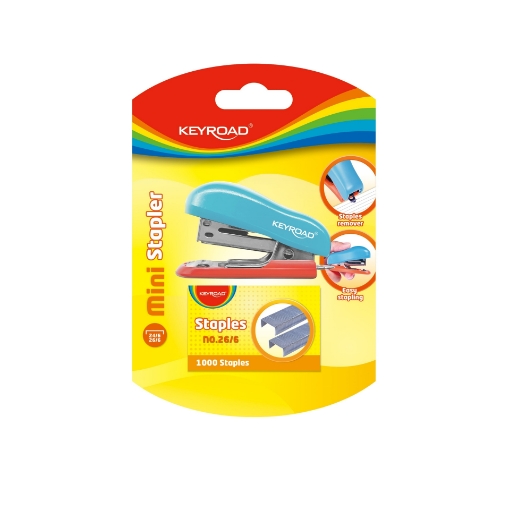 Bild von Keyroad Mini-Heftgerät 20 Blatt, Größe 24/26/6 + 1000 Heftklammern, 1 Stück auf Karte – Modell KR973017