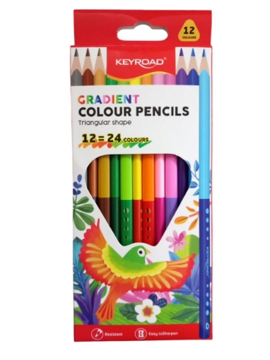 Bild von Keyroad Aquarellfarbstift-Set, 12 Farben, Doppelspitze, Dreikantform, Modell KR973323