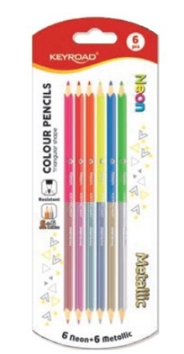 Bild von Keyroad Duo Farbstift-Set, 6 Doppelstifte Neon × Metallic, Dreikantform, Modell KR973370