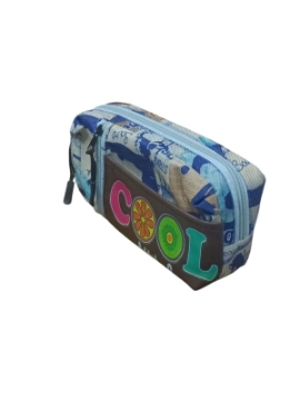 Show details for Fabric pencil case, multicolor, 2 zippers, 3 compartments Picture of Fabric pencil case, multicolor, 2 zippers, 3 compartments