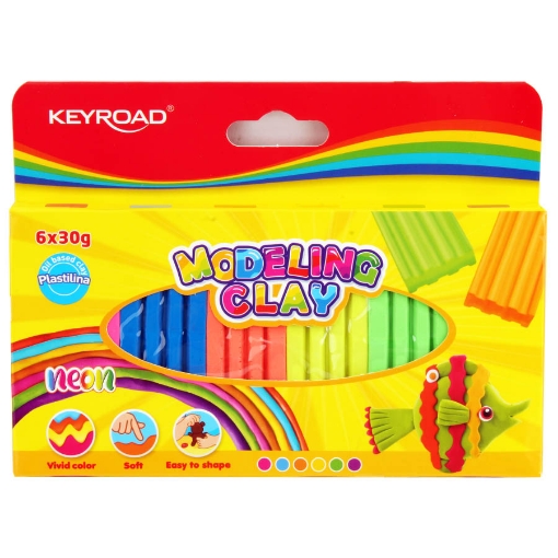 Imagen de Plastilina de colores neón Keyroad – Caja de 180g con 6 barras – Modelo KR972526