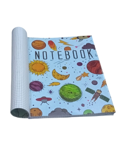 Picture of Extra Line A4 University Notebook, Stapled, 60 Sheets, 0.5 cm Squared, Planets Cover, Glossy Coated