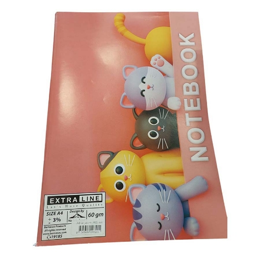 Imagen de Cuaderno universitario Extra Line 100 hojas rayado con grapas, diseño de gato blanco, tapa couché, tamaño A4