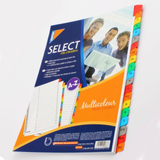 صورة فواصل مايلر كرتون بلسان بلاستيك و الوان- حروف A-Z -مينترا