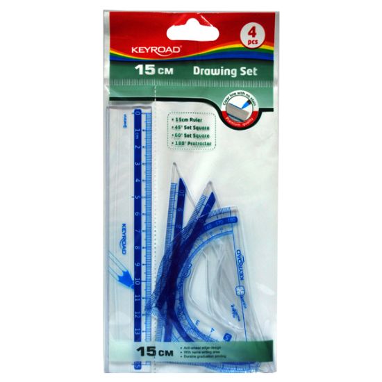 صورة طقم هندسي شفاف 4 قطعة ( مسطرة 15سم + 2 مثلث + منقله) كي رود موديل KR971430