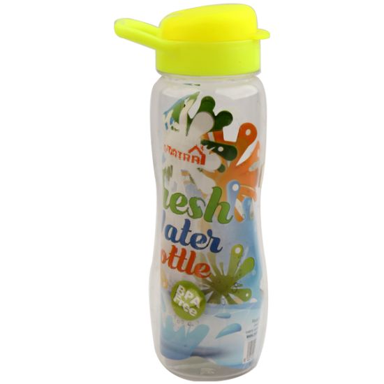 صورة زجاجة مياه 650 مللي شفافة بغطاء أصفر – مينترا 03403