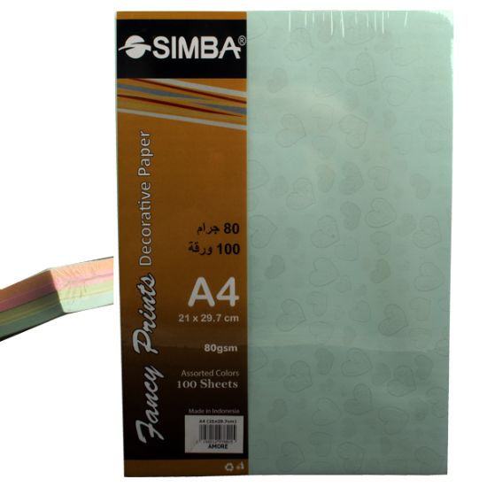 صورة رزمة ورق تصوير بألون متعددة وعلامة مائية قلوب 80 جم عدد 100 ورقةA4- من سيمبا – موديل Amore.