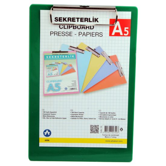 صورة لوح كتابة (بلانشيطة) بمشبك تثبيت للورق، بلاستيك أخضر، A5 – أرك 749