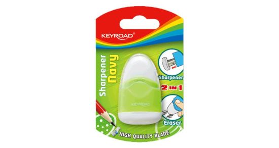 صورة براية نافي بلاستيك 1 عين بشفرة معدن  + أستيكة ، كارت 1 قطعة - كي رود موديل KR971057