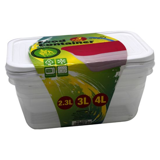 صورة مجموعة حافظة طعام بلاستيك 3 قطع مستطيلة كبيرة – مينترا