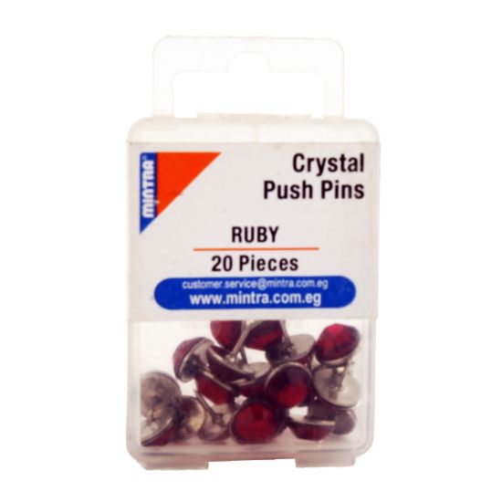 صورة علبة بلاستيك دبوس مكتب منترا - لون كريستال احمر غامق - 20 دبوس موديل 95683