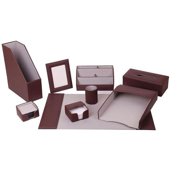 صورة طقم مكتب جلد 10 قطع بني منترا موديل 06195