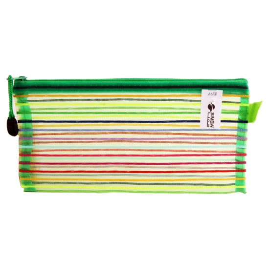 صورة حافظه بسوستة قماش مقلم أخضر سيمبا موديل QCDA6